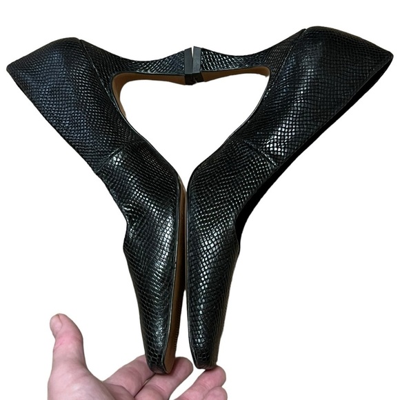 ASOS premium satin leather square toe court heels Made in Spain snake print - Picture 4 of 9